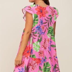 Pink Tropical Floral Print Dress